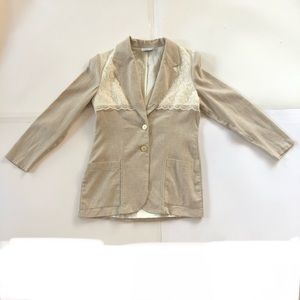 Vintage Danielle B Lacy Blazer Jacket Women's Medium Beige Lined Two Buttons